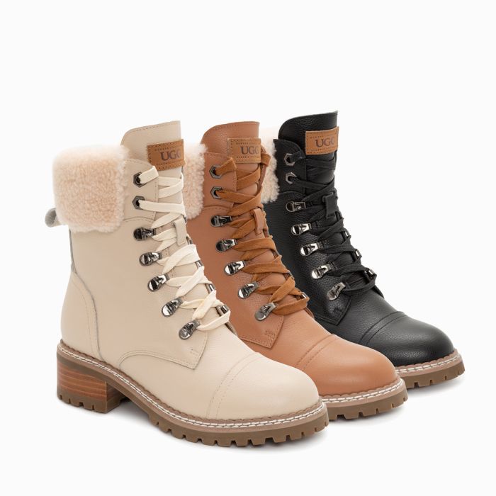 UGG OZWEAR Lyric Ankle Zip Leather Fashion Boots