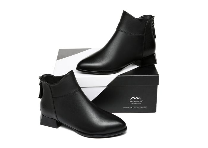TA Women Ankle Boots Quella Leather Block Heel Black-Black-38
