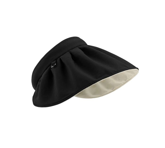 Lavinia 2 in 1 Visor Reversible Wide Brim Headband Foldable Cap-Black-One Size