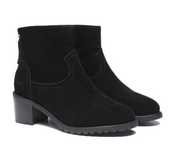 Black Leather Zipper Ankle Heel Boots Women Galena