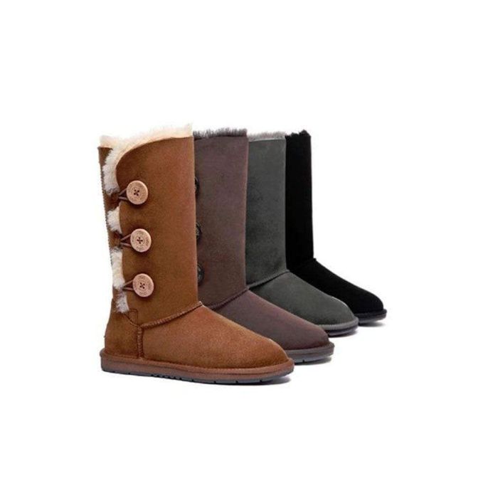 UGG Boots Australia Premium Double Face Sheepskin Tall Triple button Water Resistant