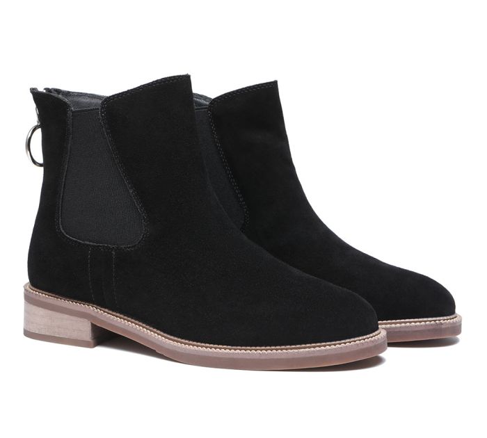Black Leather Zipper Ankle Boots Daisy