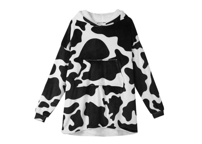 Kids Reversible Hoodie Blanket Cow Pattern