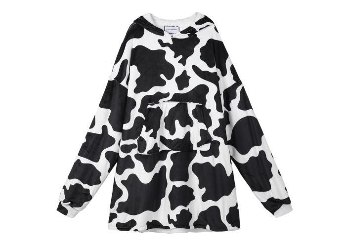 Reversible Hoodie Blanket Unisex Cow Print