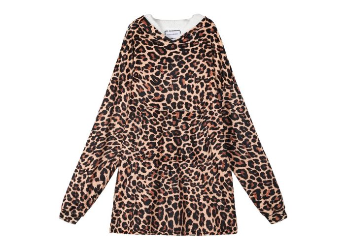 Reversible Hoodie Blanket Unisex Leopard Print