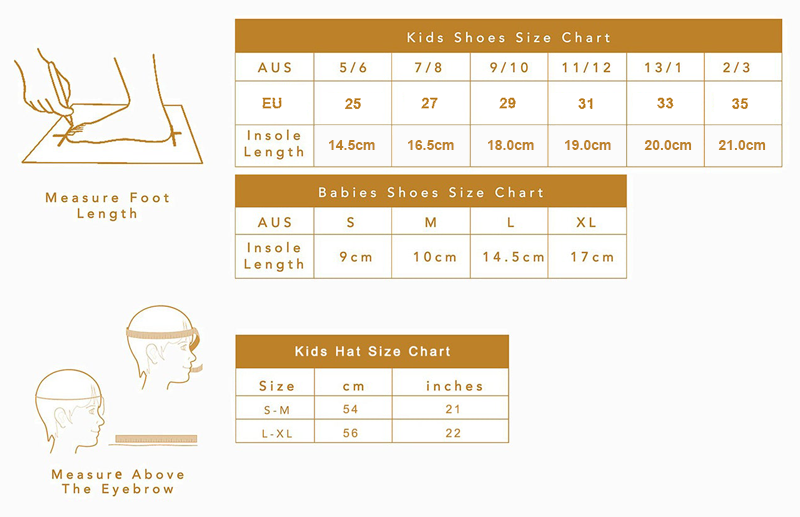 Ozwear Ugg Kids Size guide image